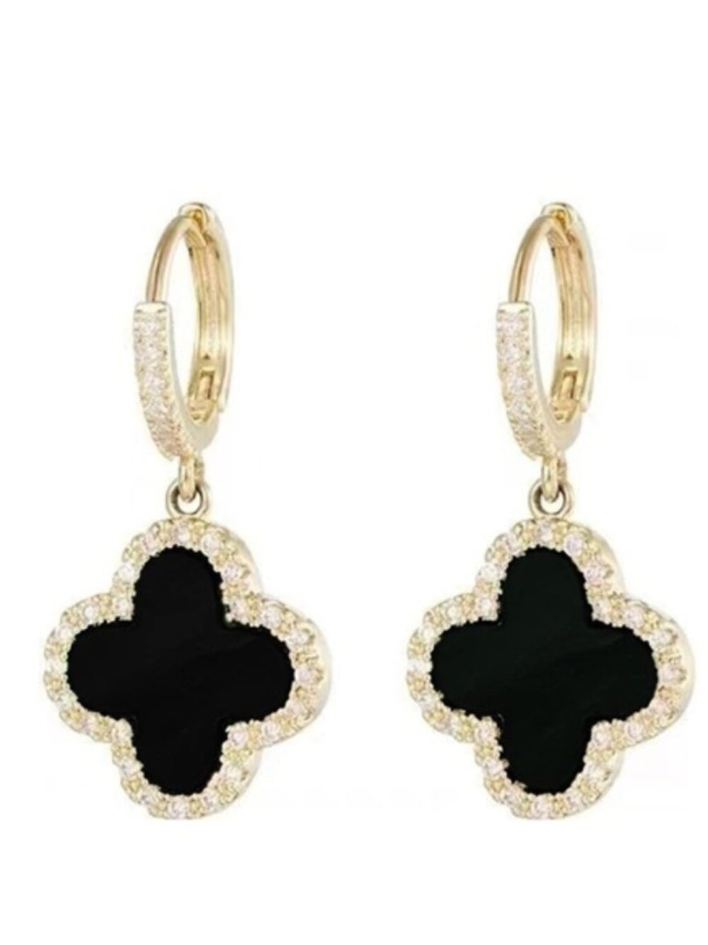 clover leaf dangle earrings with diamond accent NEW cleef inspired